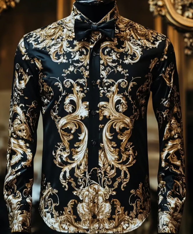 Men's Business Luxury Ethnic Pattern Long Sleeve Shirt