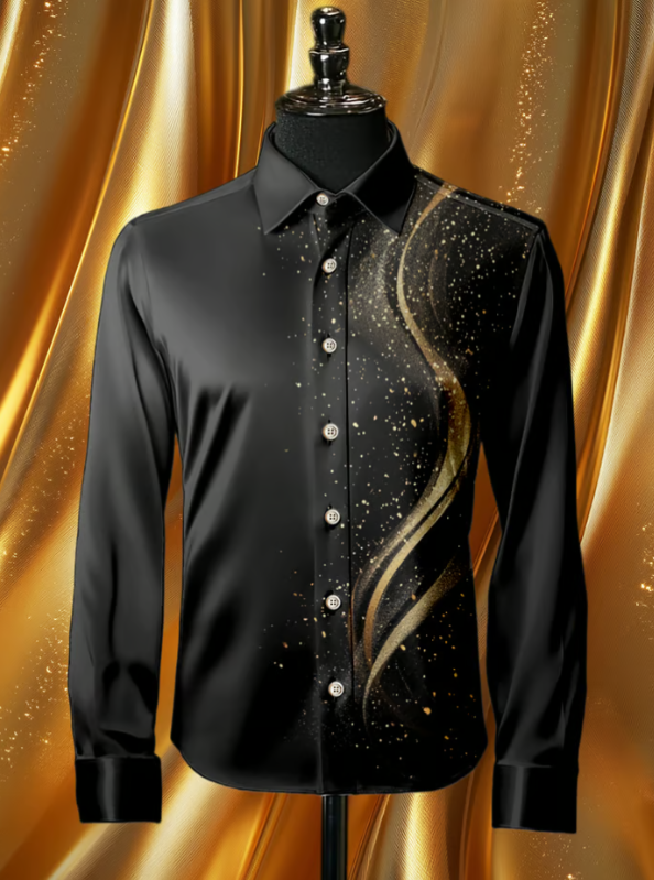 Men's Silk Christmas Luxury Business Long Sleeve Shirt